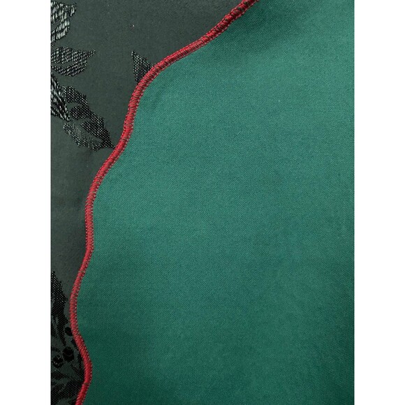 Vtg Table Runner Beautiful Red Lace Look with Poinsettia Pattern & Green Backer - Picture 5 of 7